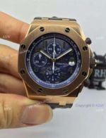 Replica Swiss Audemars Piguet Watch Rose Gold Case Black Leather Watch Strap
